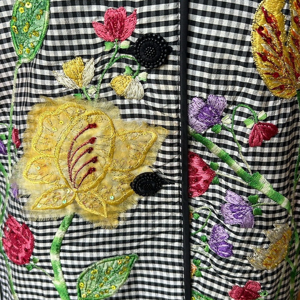 Vintage ANAGE jacket: gingham, embroidered, beaded, sequined, floral details - Picture 3 of 17